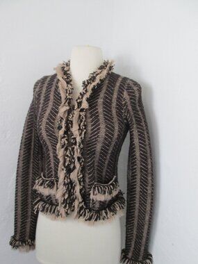 ANTHROPOLOGIE HWR Women's Ruffled Cardigan Sweater Jacket XS Brown Y2K